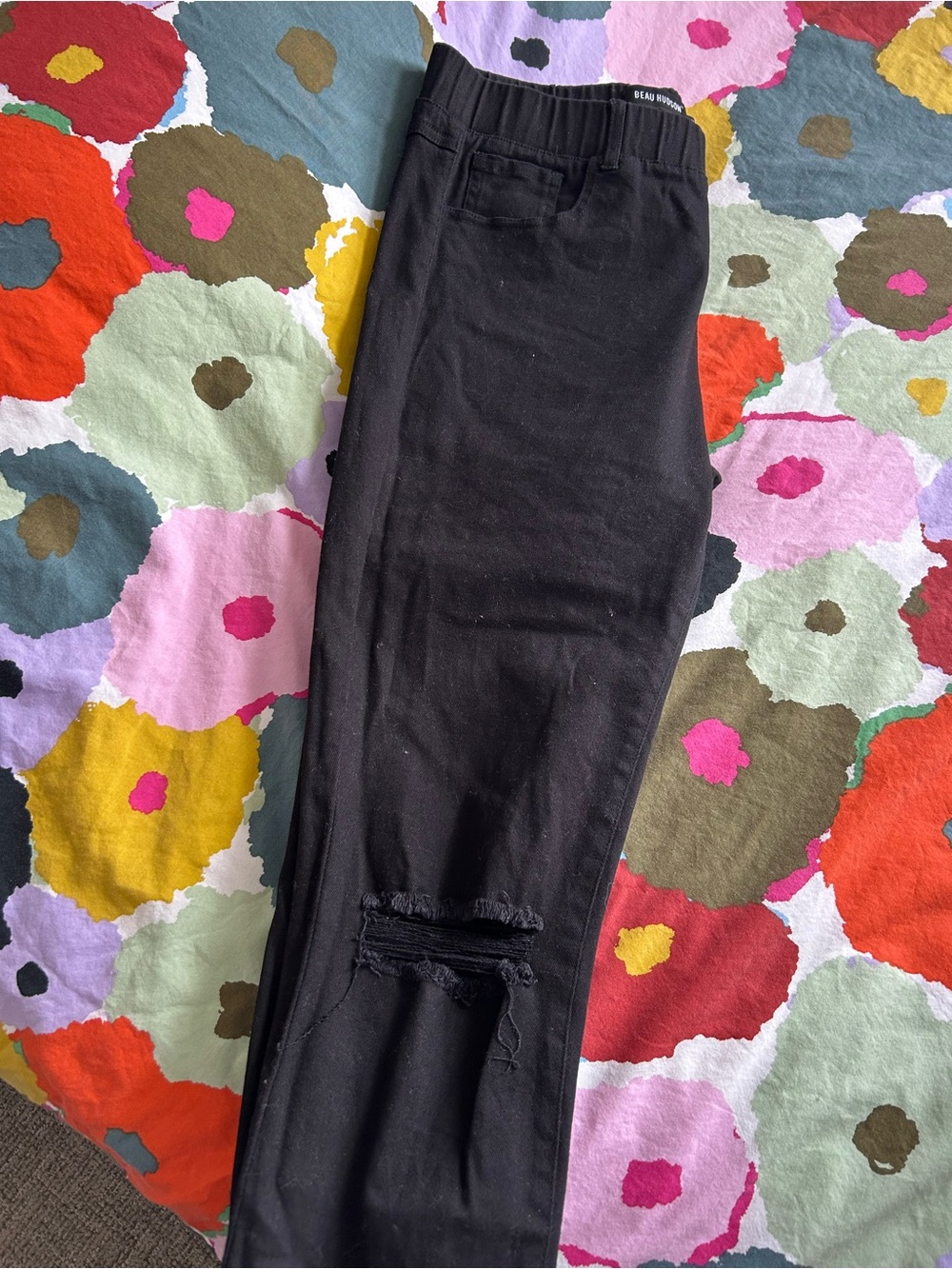 Beau Hudson Black Skinny Jeans with Knee Distress - pull on, size 10 US